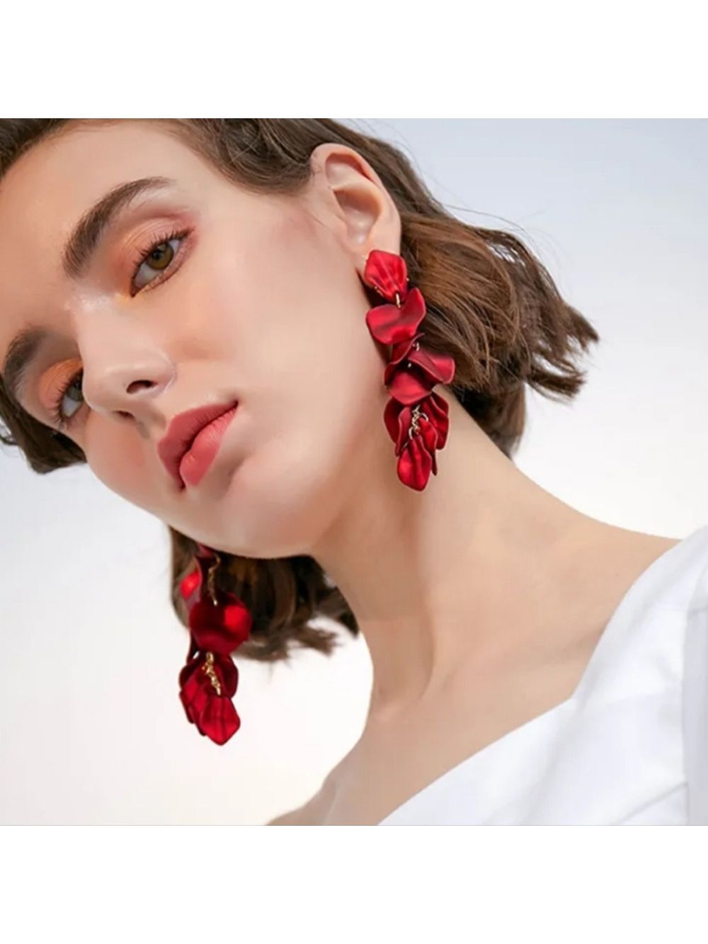 Fashion Rose Petal Long Earrings